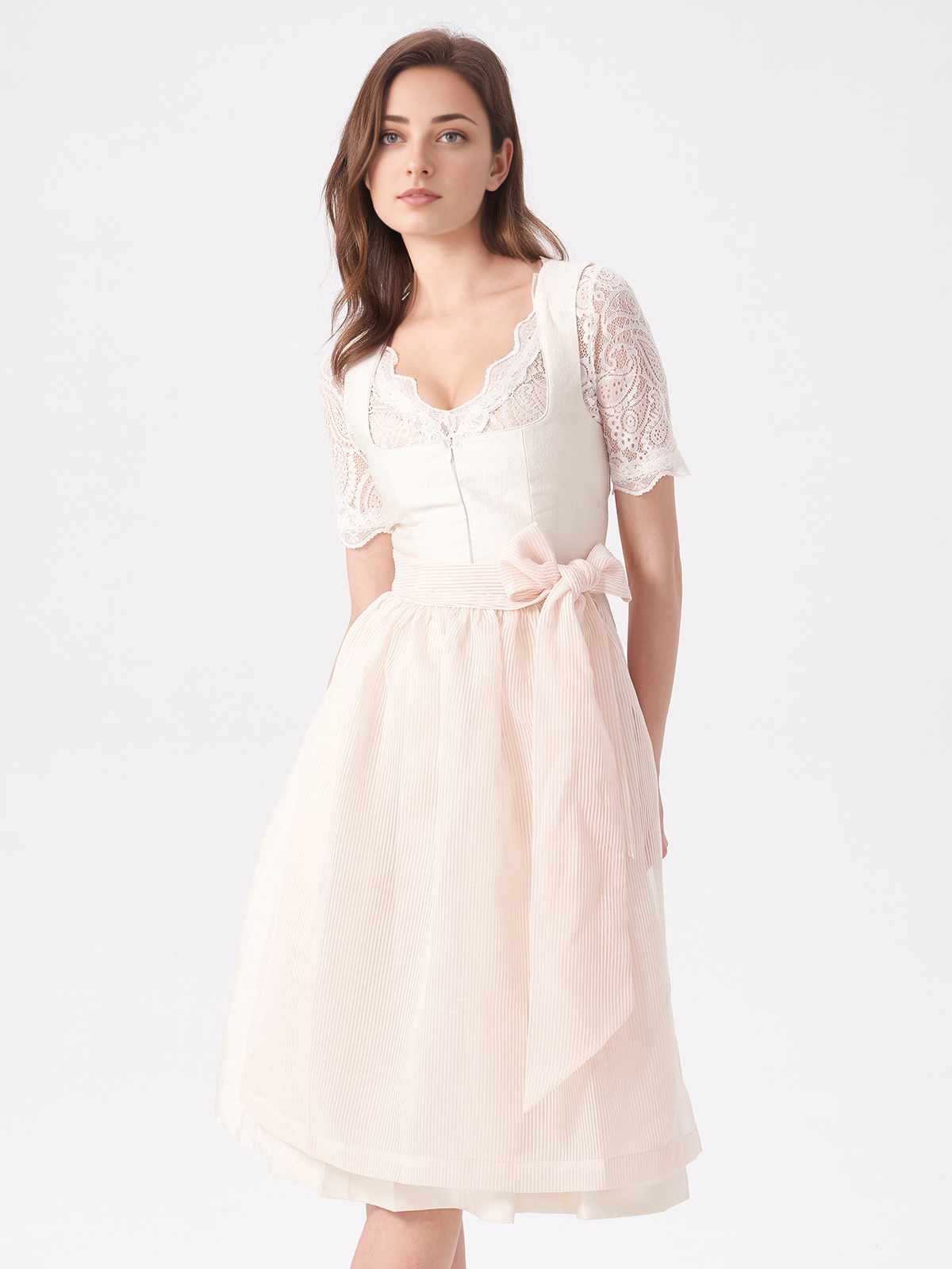 Dirndlbluse Langarm V-Ausschnitt in Beige