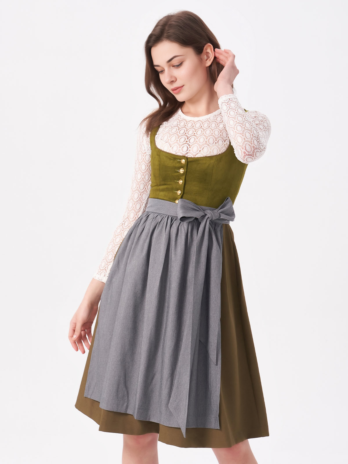 Dirndl in Grün mit floralen Details