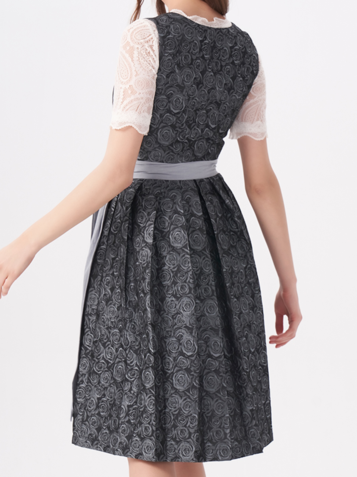 Dirndl samt dunkelblau mit weißer Bluse