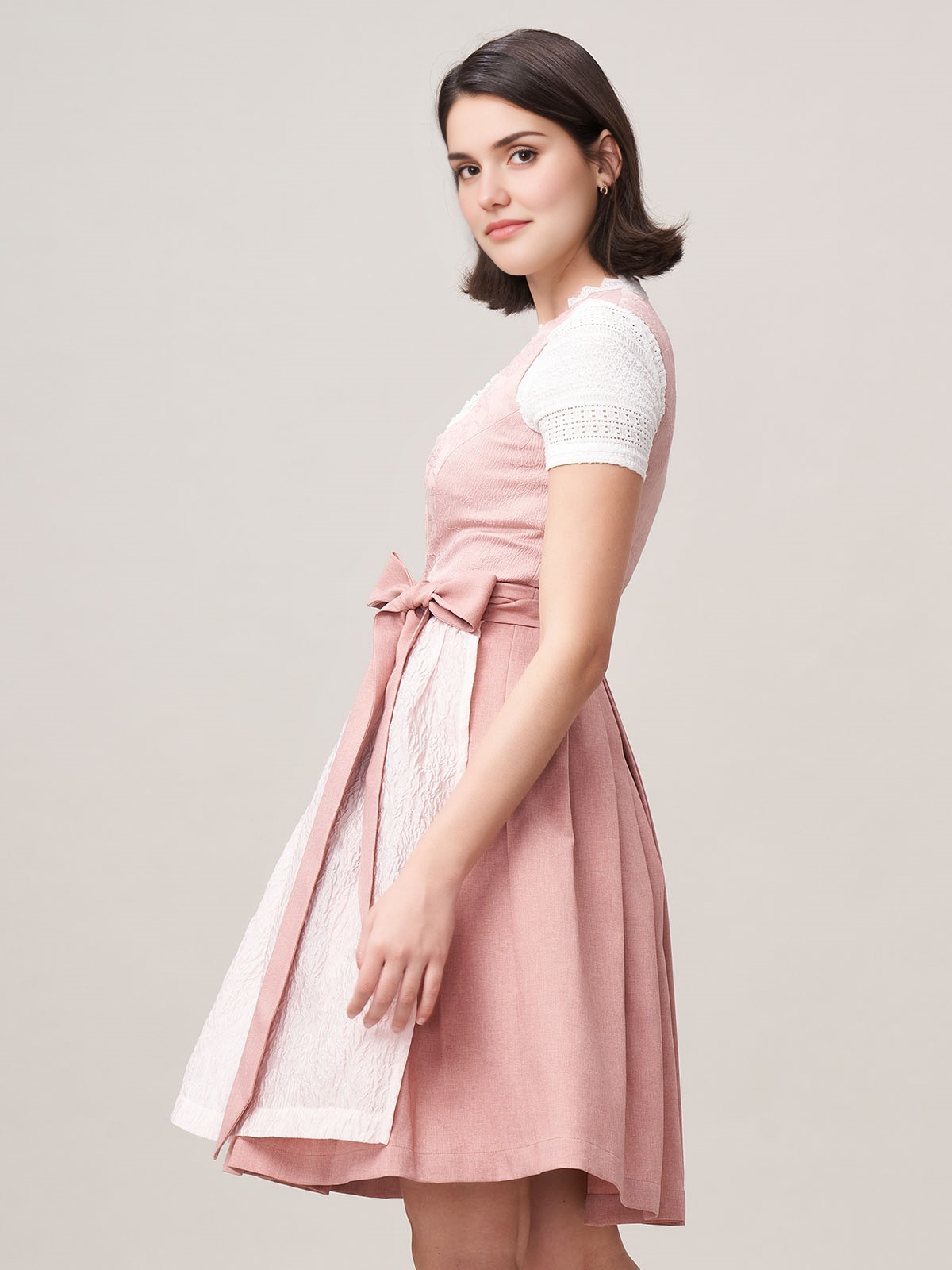 Dirndl Hellgrau mit rosa Schürze
