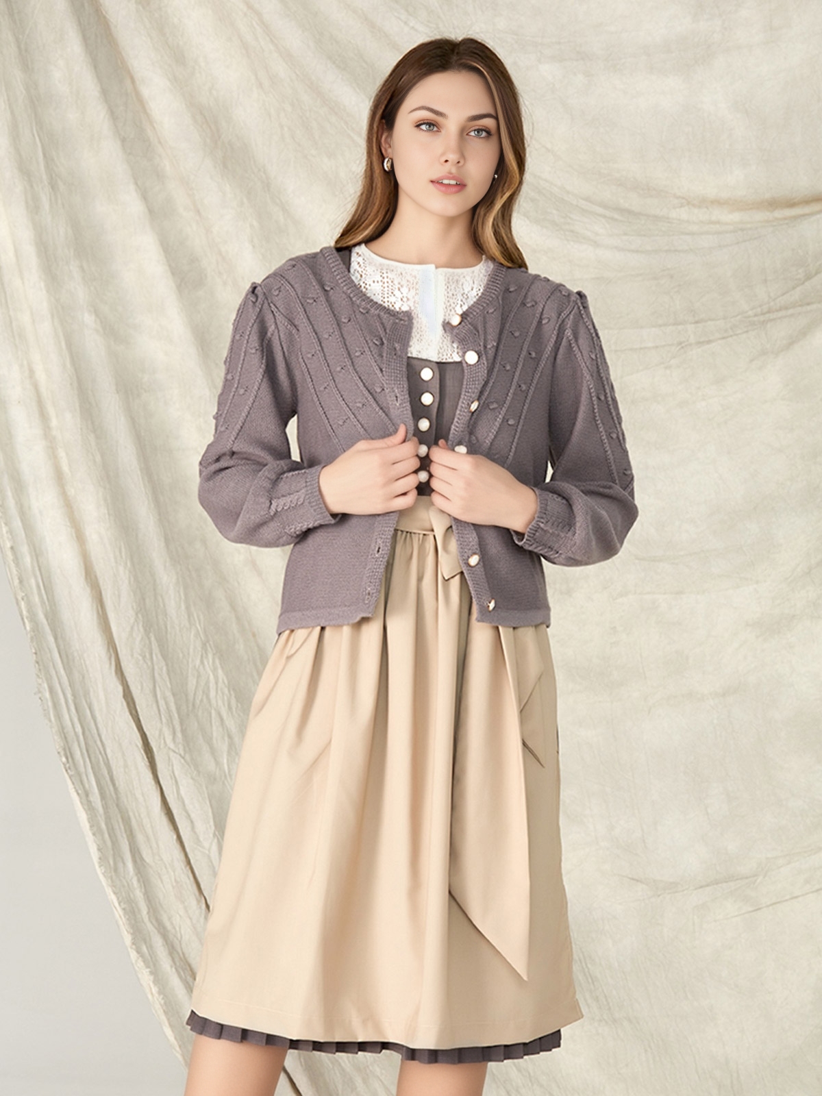 Weinrot Dirndl mit grauem Strickmuster