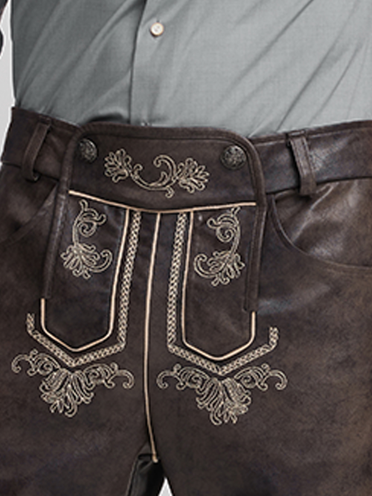 Ein modernes Dirndl mit Spitzenbluse in Grau